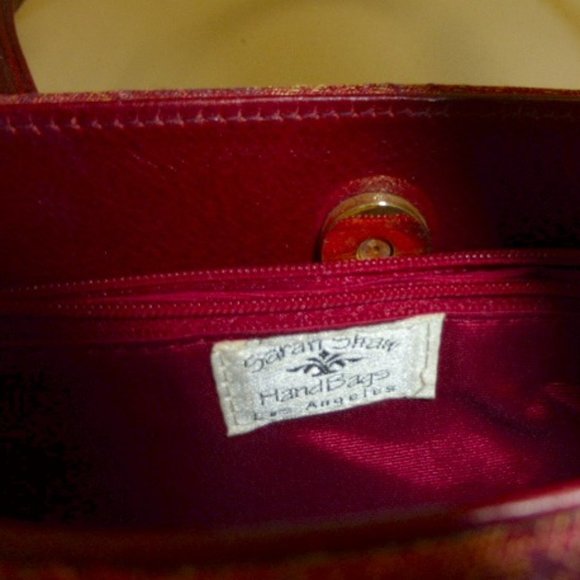 Sarah Shaw red leather + fabric tote bag - Picture 3 of 5